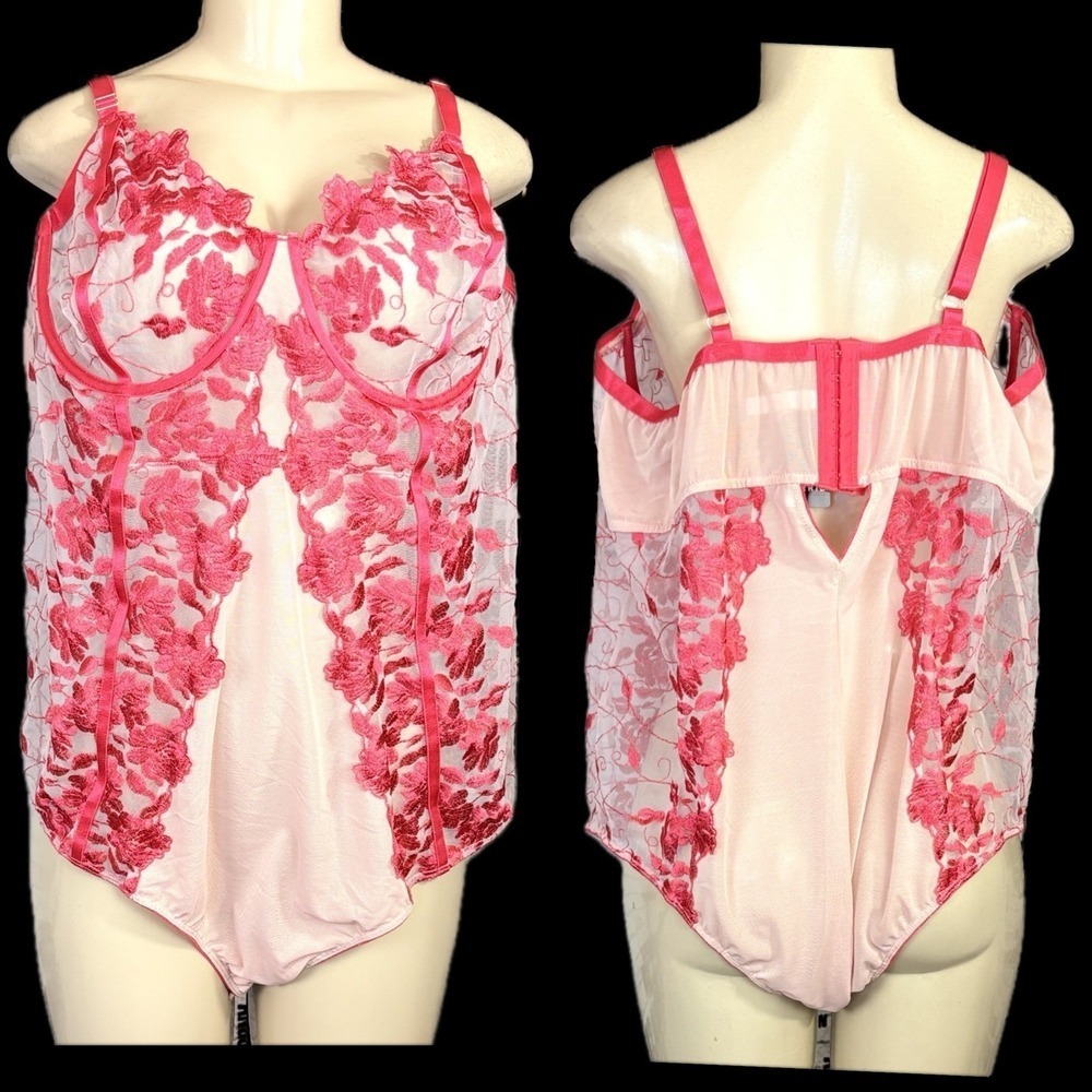 Torrid Rose Dust Embroidered Floral Mesh Underwire Bodysuit Adjustable Straps 6X